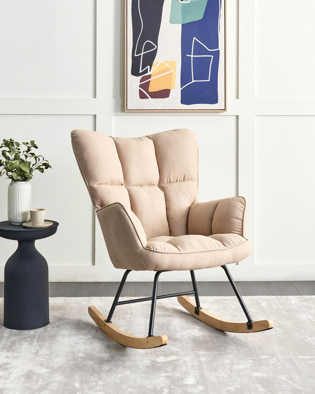 SCHAUKELSESSEL Beige Oulu - Hellbraun/Beige, Textil (71/104/83cm) - Beliani