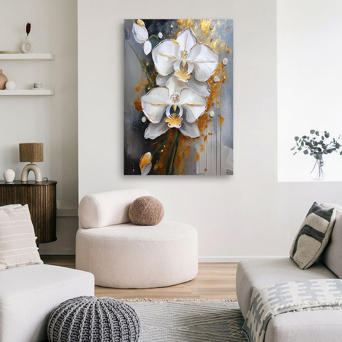 WANDBILD bemalte blumenorchidee - Weiß, Textil (40/60cm) - Feeby