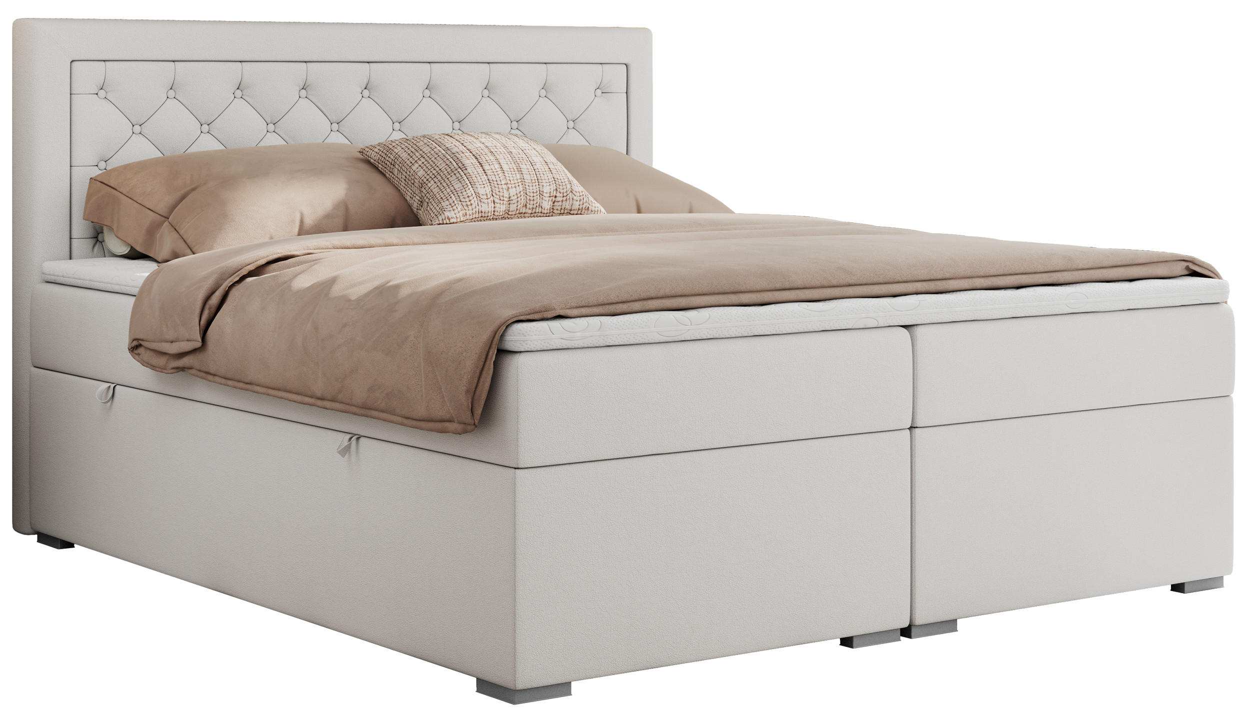 BOXBETT JASIR 120/200 - Weiß Kunstleder - H3 - Weiß, Holz/Textil (120/200cm) - MKS