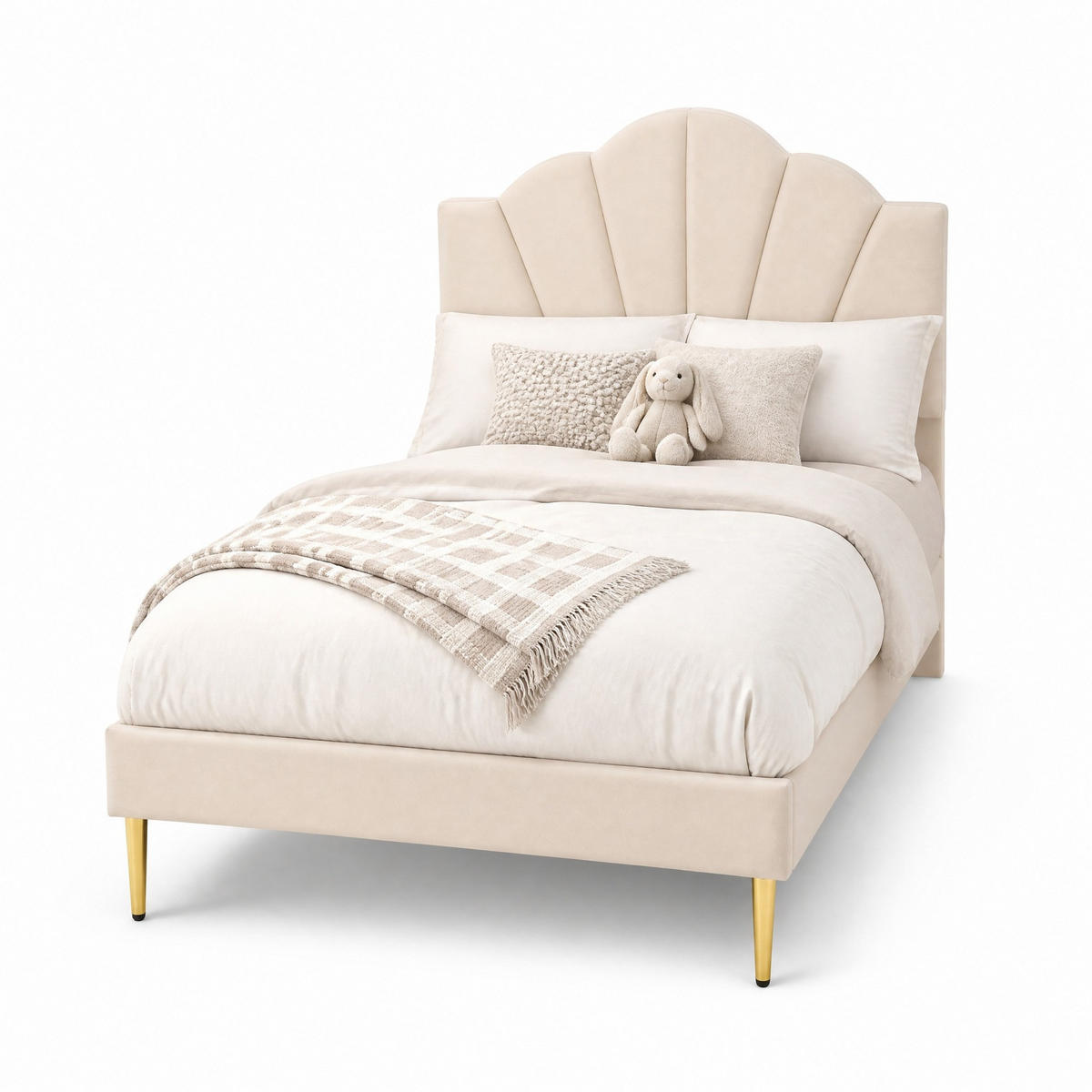 POLSTERBETT 90/200 cm in Beige Samt mit Verstellbarem Kopfteil und Polsterbank - Beige, Holzwerkstoff/Textil (90/200cm) - CHICFURN