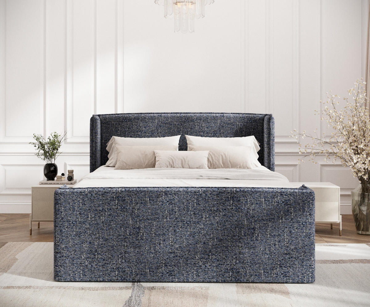 BOXSPRINGBETT Freeland Marineblau 160/200 cm mit Matratze und Topper - Schwarz/Dunkelblau, Holz/Holzwerkstoff (160/200cm) - Maison de Reve
