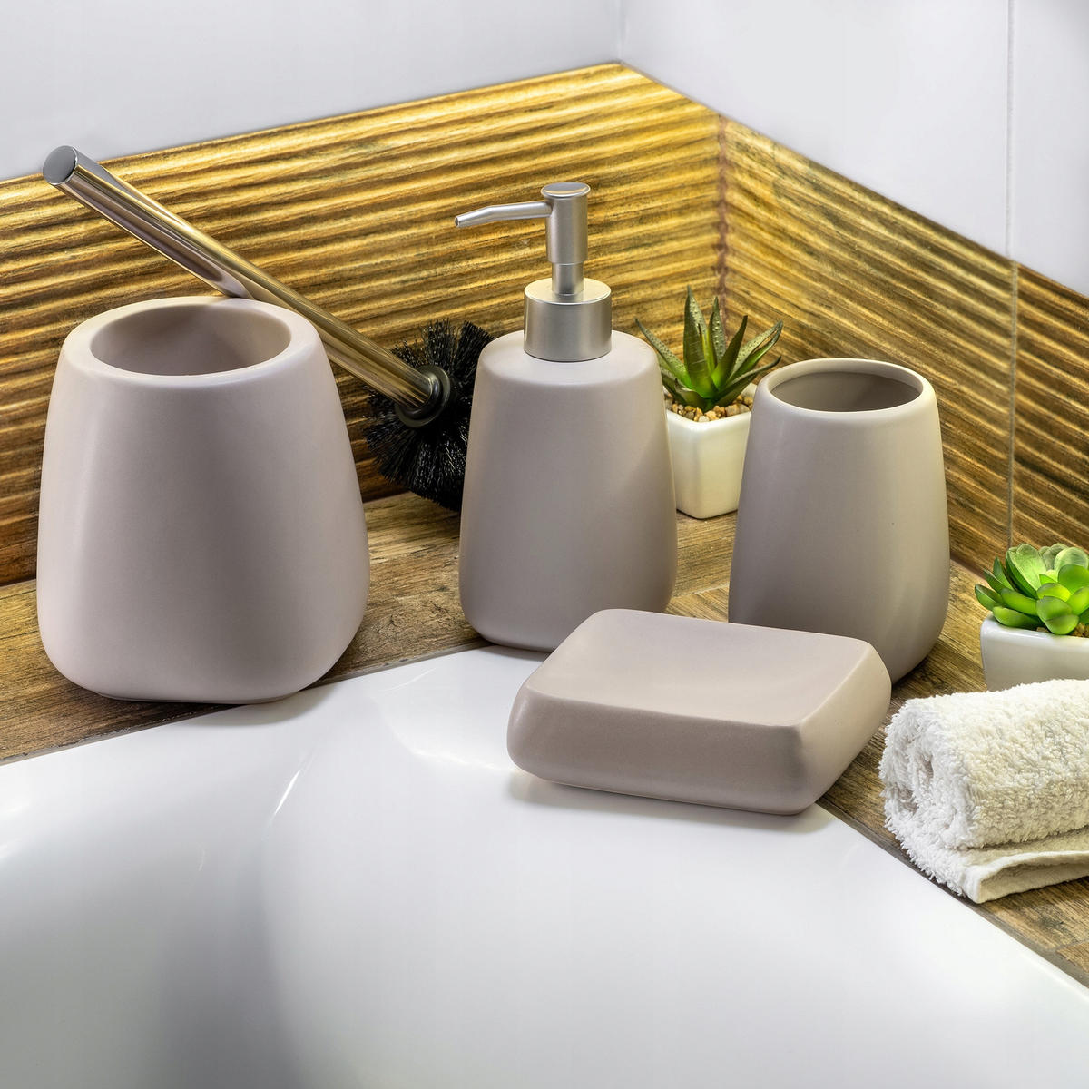 BADEZIMMERBECHER 11 x 8 cm, beige, 2 Stk. - Beige, Keramik (8/11cm) - KADAX