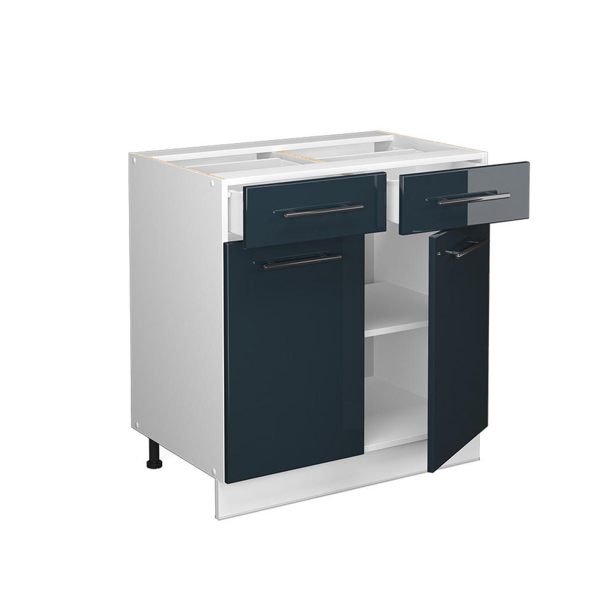 KÜCHENUNTERSCHRANK Fame-Line Dunkelblau Hochglanz 80 cm, AP Marmor - Weiß/Dunkelblau, Holzwerkstoff (80/82/60cm) - Vicco