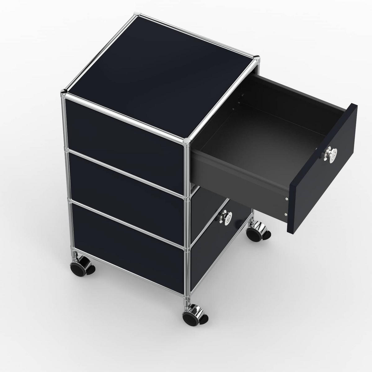 BÜRO-ROLLCONTAINER, Metall, 40 cm, 3 Schubladen, Graphitschwarz - Chromfarben/Silberfarben, Metall (40/70.1/39.7cm) - Versee