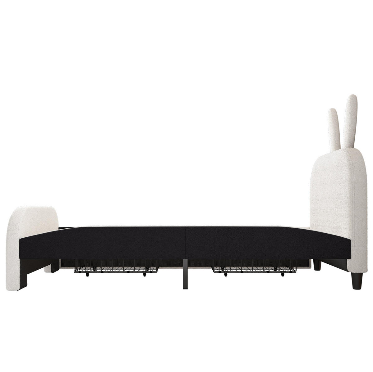 KINDEREINZELBETTEN aus Plüsch und MDF 90x200 cm in Weiß mit 2 Schubladen - Weiß, Textil (90/200cm) - Modfu
