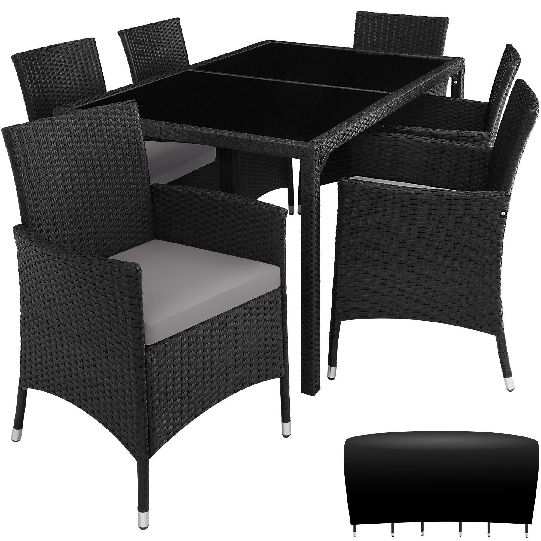 RATTAN SITZGRUPPE Porto,inklusive Schutzhülle,schwarz/grau - Schwarz/Grau, Kunststoff - tectake