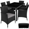 RATTAN SITZGRUPPE Porto,inklusive Schutzhülle,schwarz/grau - Schwarz/Grau, Kunststoff - tectake