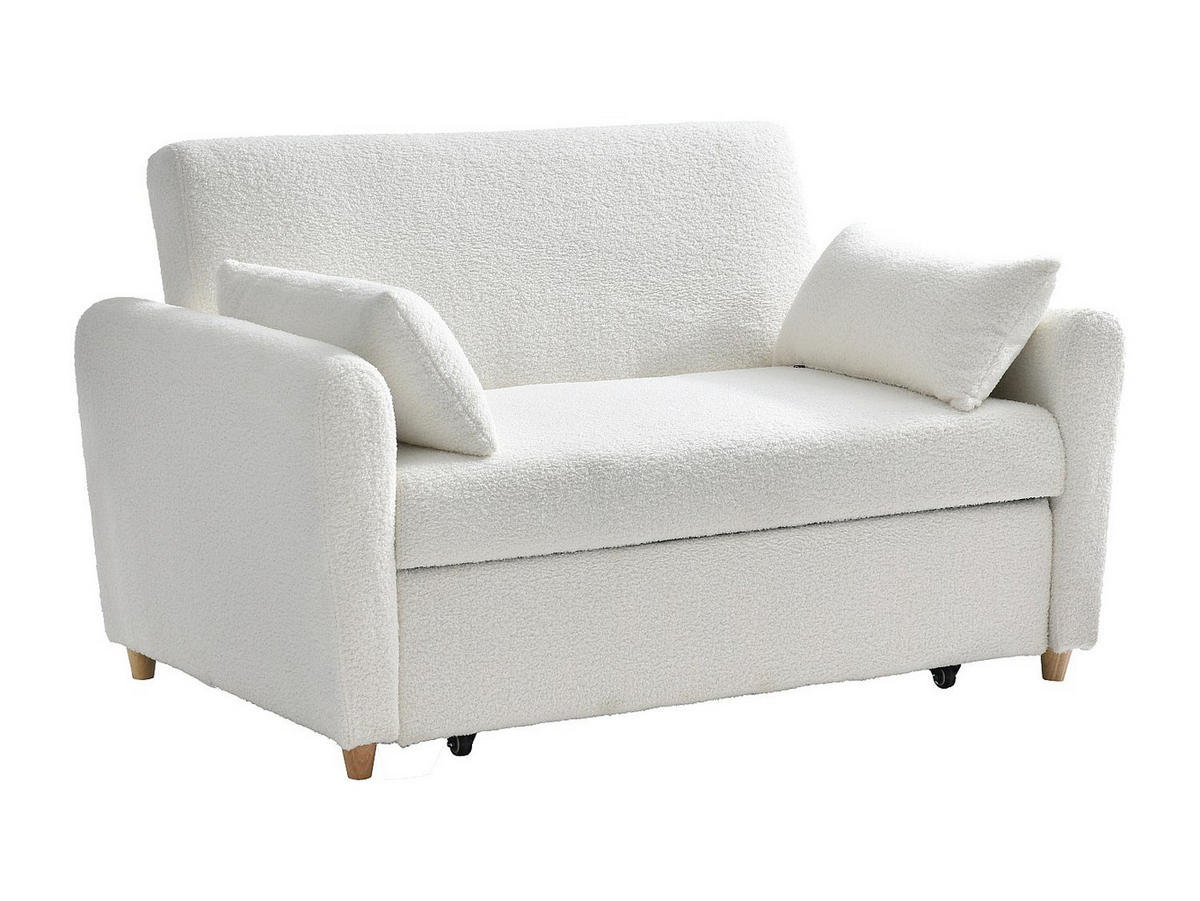 SOFA 2-Sitzer mit Schlaffunktion - Bouclé-Stoff - Weiß - AYLA - Weiß, Textil (140/86/87cm) - Vente-Unique