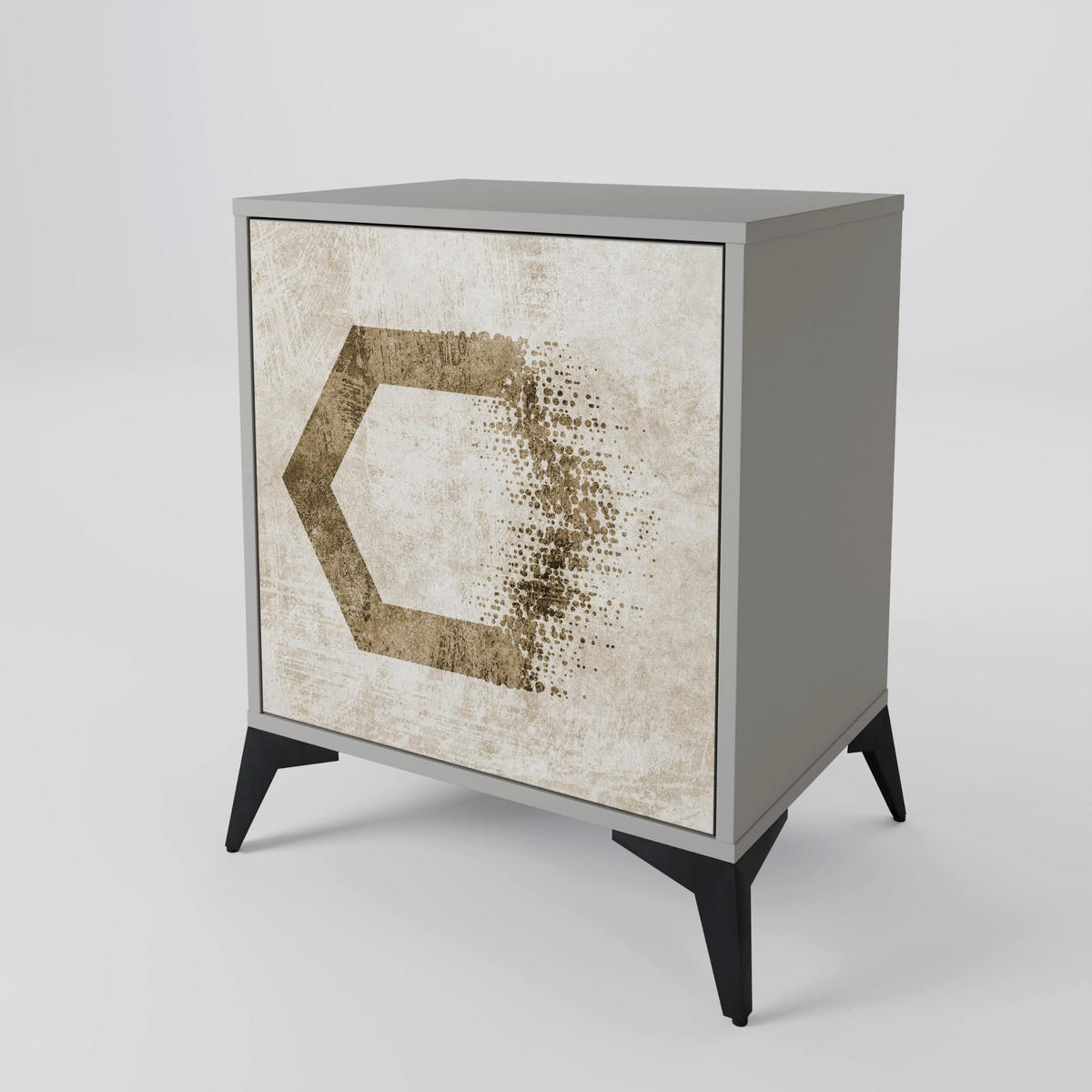 SIDEBOARD HEXAGONAL SHAPES, Grau, 57,5x42x77,5 cm, Schräge Buchenholzfüße - Buchefarben/Multicolor, Holzwerkstoff/Buchenholz (57.5/77.5/42cm) - SpaceRebels