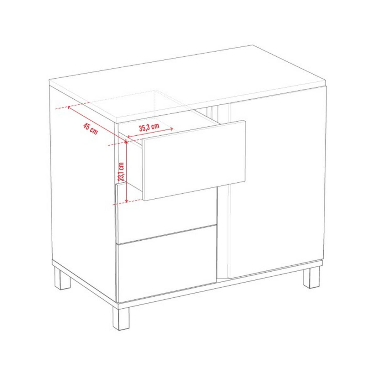 KOMMODE mit 3 Schubladen und 1 Tür - L90 cm - Altitude - Weiß, Holzwerkstoff (53/84/90cm) - Calicosy