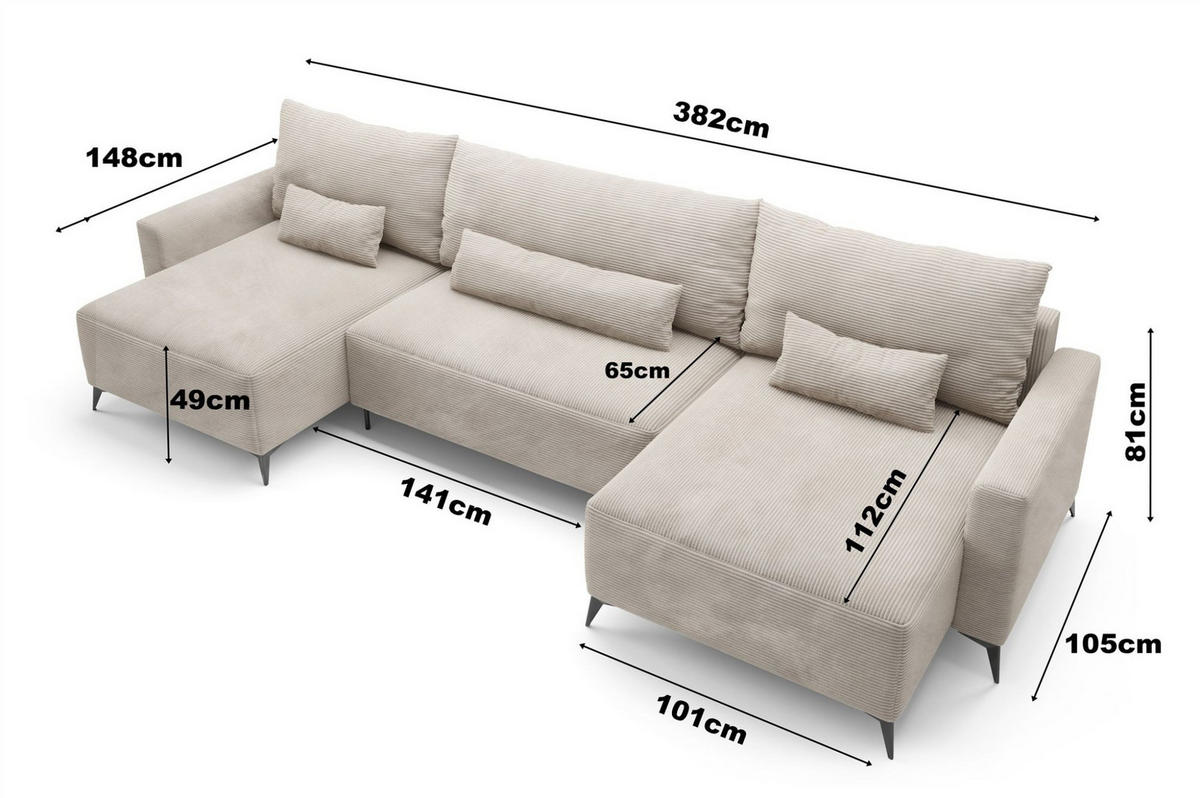 WOHNLANDSCHAFT Silves - Weiß, Holzwerkstoff/Textil (382/81/148cm) - Fun Möbel