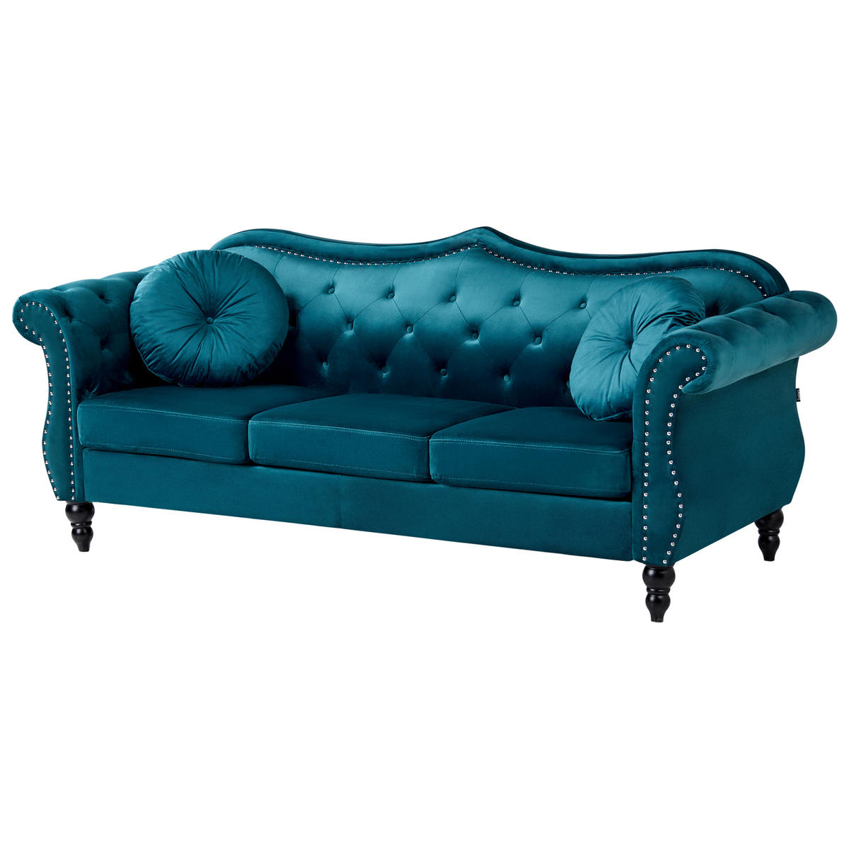 3-SITZER-SOFA Samtstoff Blaugrün Skien - Jadegrün, Textil (204/86/78cm) - Beliani