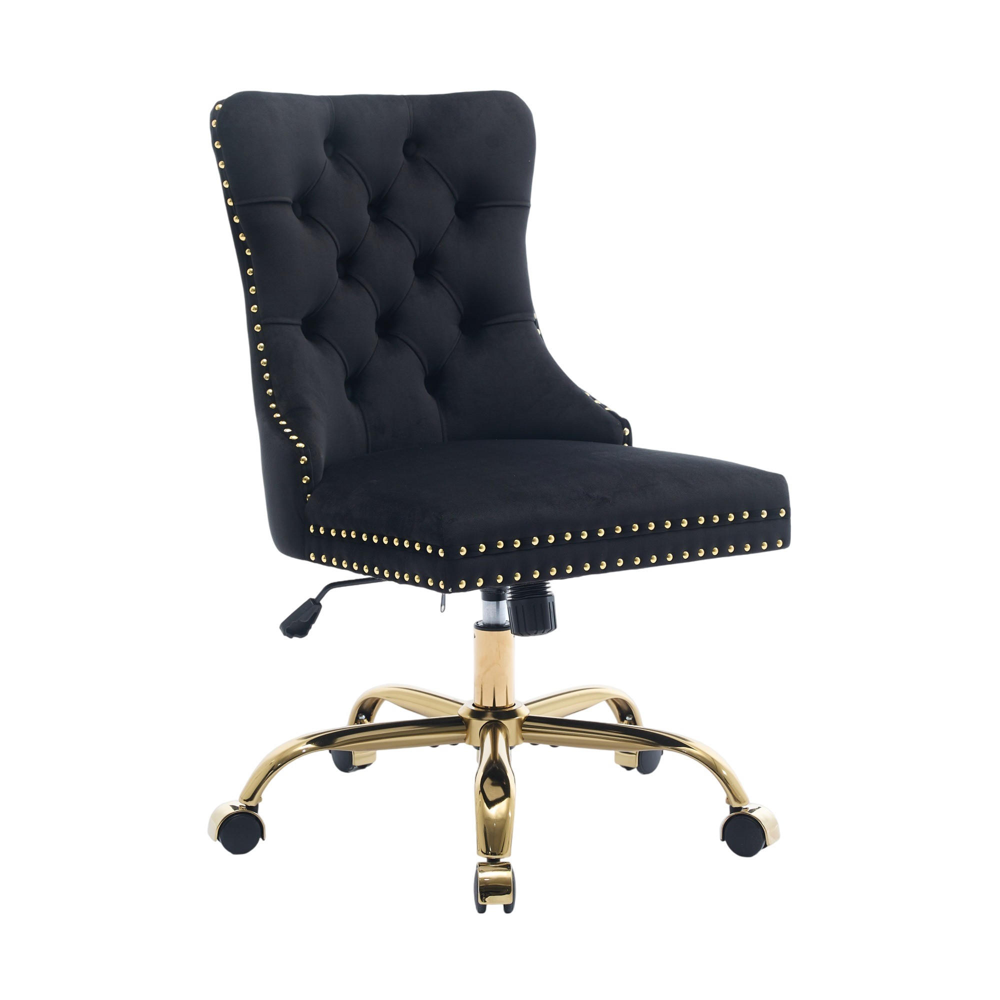BÜROSTUHL Samt Schwarz mit goldfarbenem Metallgestell - Schwarz, Metall (50/98/63cm) - Meubliv