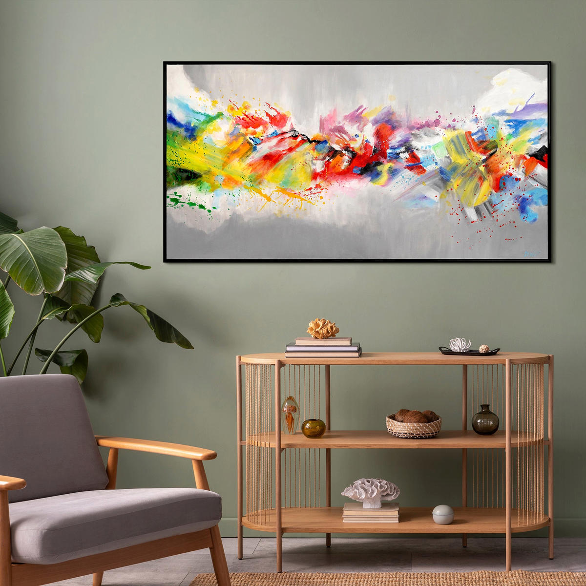 GEMÄLDE Buntes Leben Schattenfugenrahmen Schwarz 160x80 cm - Schwarz, Holz (160/80cm) - YS-art gallery