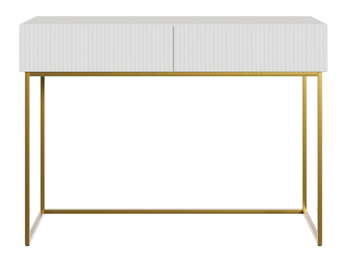 SCHMINKTISCH Veldio Weiß mit goldenen Beinen 110 cm - Goldfarben/Weiß, Holzwerkstoff/Metall (110/79/40cm) - Selsey