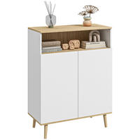 SIDEBOARD Weiß und Eiche-Nachbildung, 2 Türen, 80/38/102 cm - Weiß, Holz (80/102/38cm) - PANGIVO