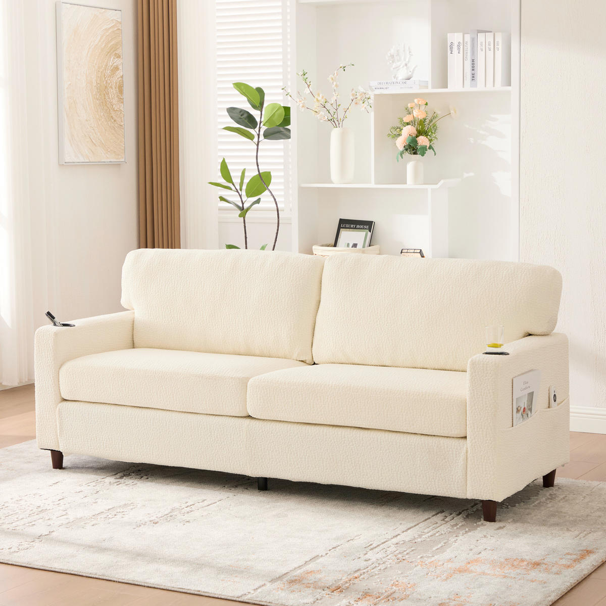 SOFA Zweisitzer mit USB-C 203 x 77,5 x 86 cm Chenille Beige - Beige, Kunststoff (203/86/77.5cm) - Meubliv