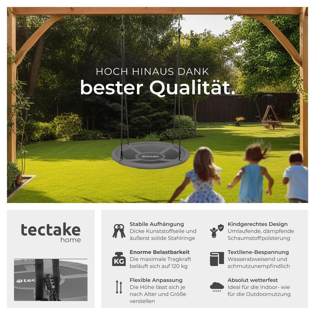 Thumbnail - tectake Nestschaukel, Grau, Schwarz, Kunststoff, 100x100 cm, CE, Outdoor Spielzeug