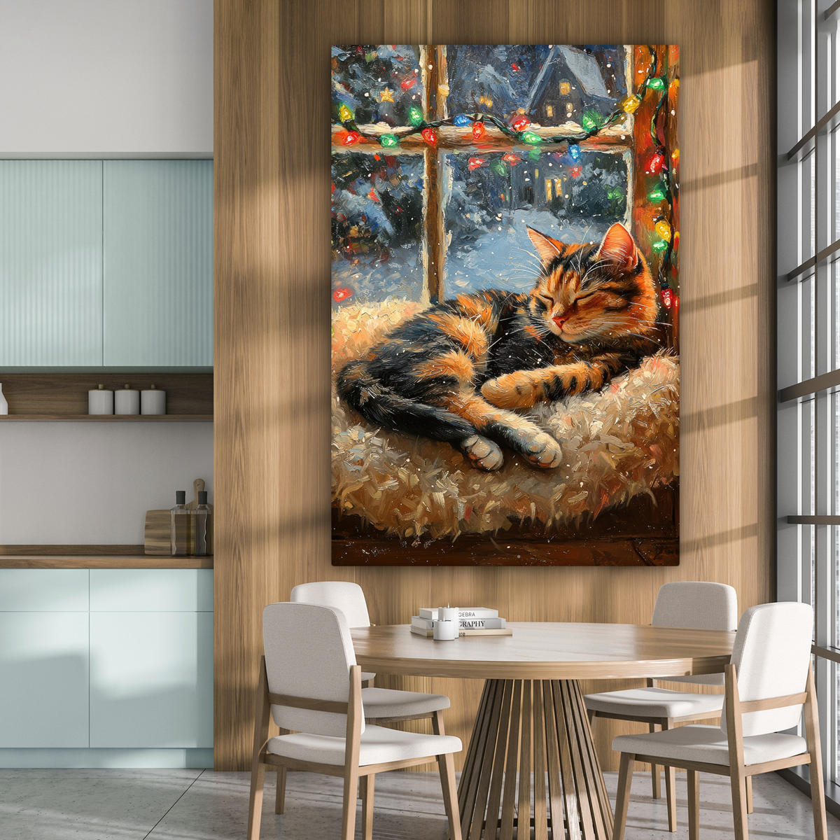 LEINWANDBILD Katze - Weihnachten - Winter - Tier Deko Groß 90x140 cm - Bernsteinfarben, Textil (90/140cm) - MuchoWow