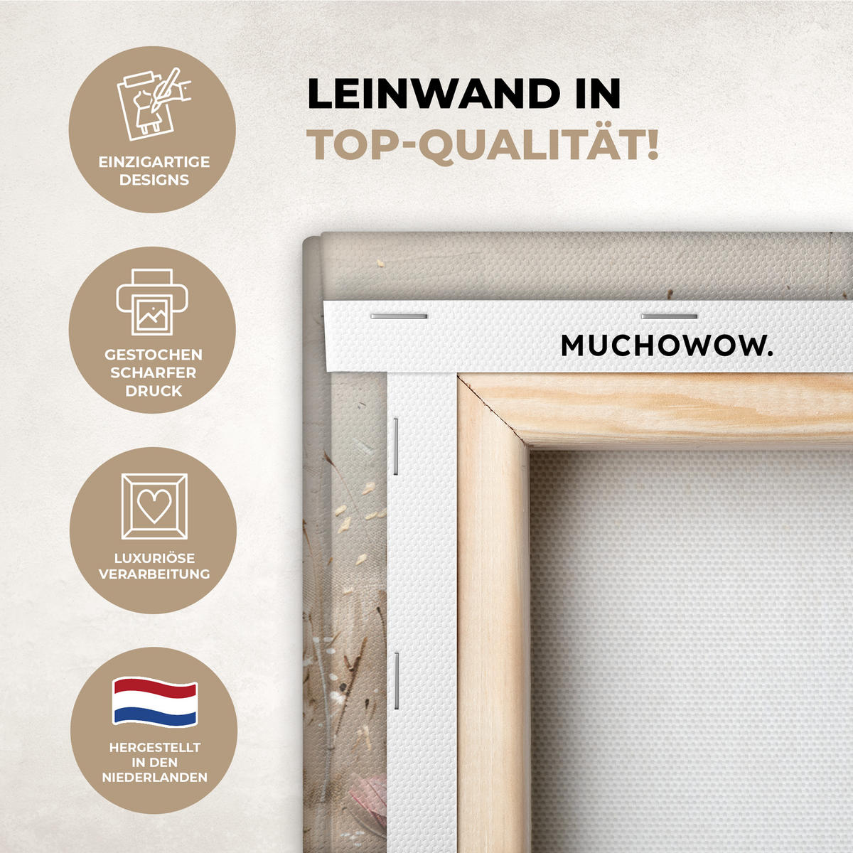 LEINWANDBILD Blumen - Rosa - Modern - Beige Deko Schlafzimmer 30x20 cm - Beige, Textil (30/20cm) - MuchoWow