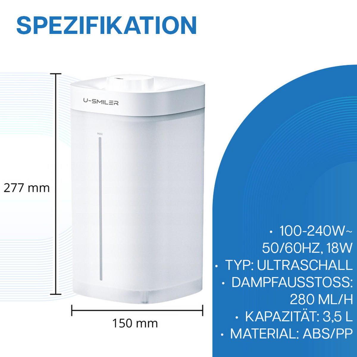 LUFTBEFEUCHTER 3,5L Luftreiniger und Raumbefeuchter - Weiß, Kunststoff (15/27.7/15cm)