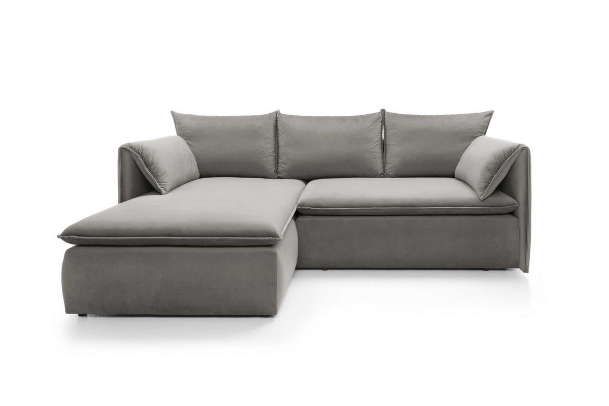 ECKSOFA PREGIO Grau Plüsch-Stoff mit Schlaffunktion - Grau, Holz (230/166cm) - MASSENO