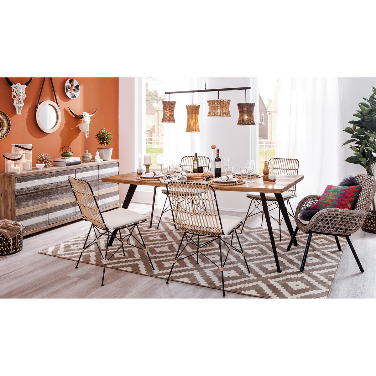 ESSTISCH - Eiche massiv / Metall - Eichefarben/Schwarz, Holz (100/200/77cm) - home24