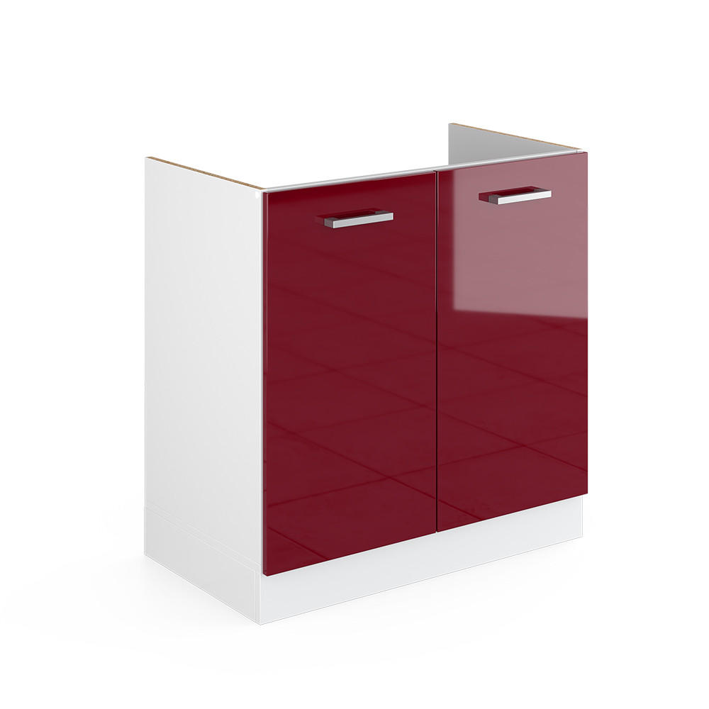 SPÜLENUNTERSCHRANK R-Line Bordeaux Hochglanz 80 cm mit Türen, ohne Arbeitsplatte - Bordeaux/Weiß, Holzwerkstoff (80/81.6/46cm) - Vicco