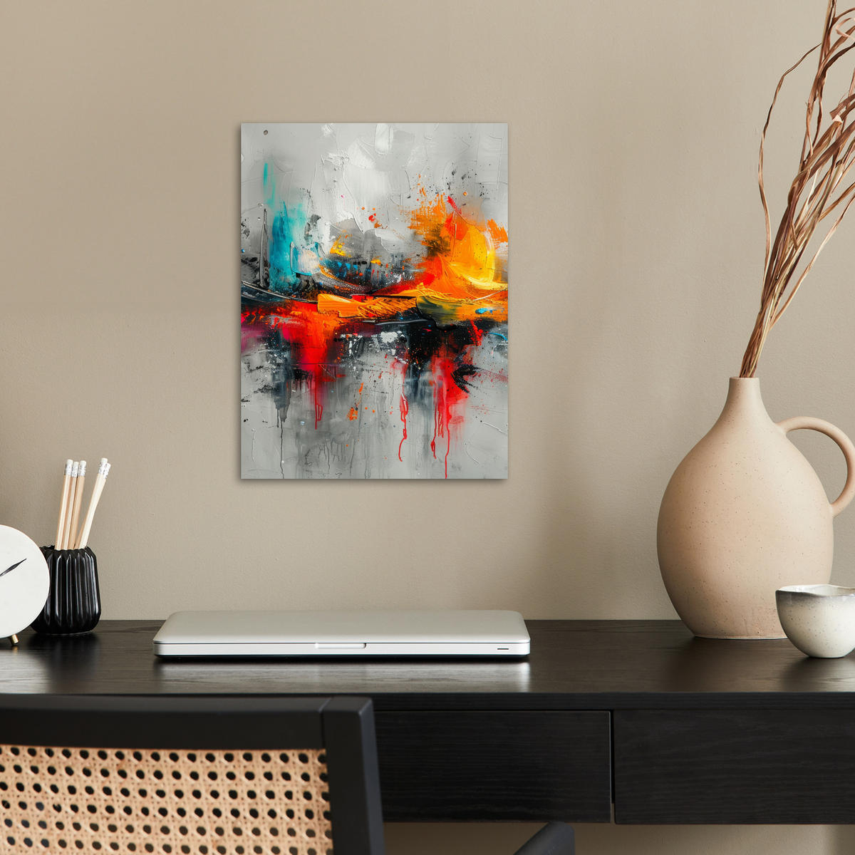 POSTER Moderne Kunst - Orange - Grau - Abstrakt 30x40 cm - Hellgrau, Papier (30/40/0.1cm) - MuchoWow