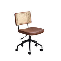 DREHSTUHL DE-36881 mit Rattan-Rückenlehne und PU-Leder-Sitz Braun - Braun, Metall (58.5/91.5/55cm) - ComfortXL