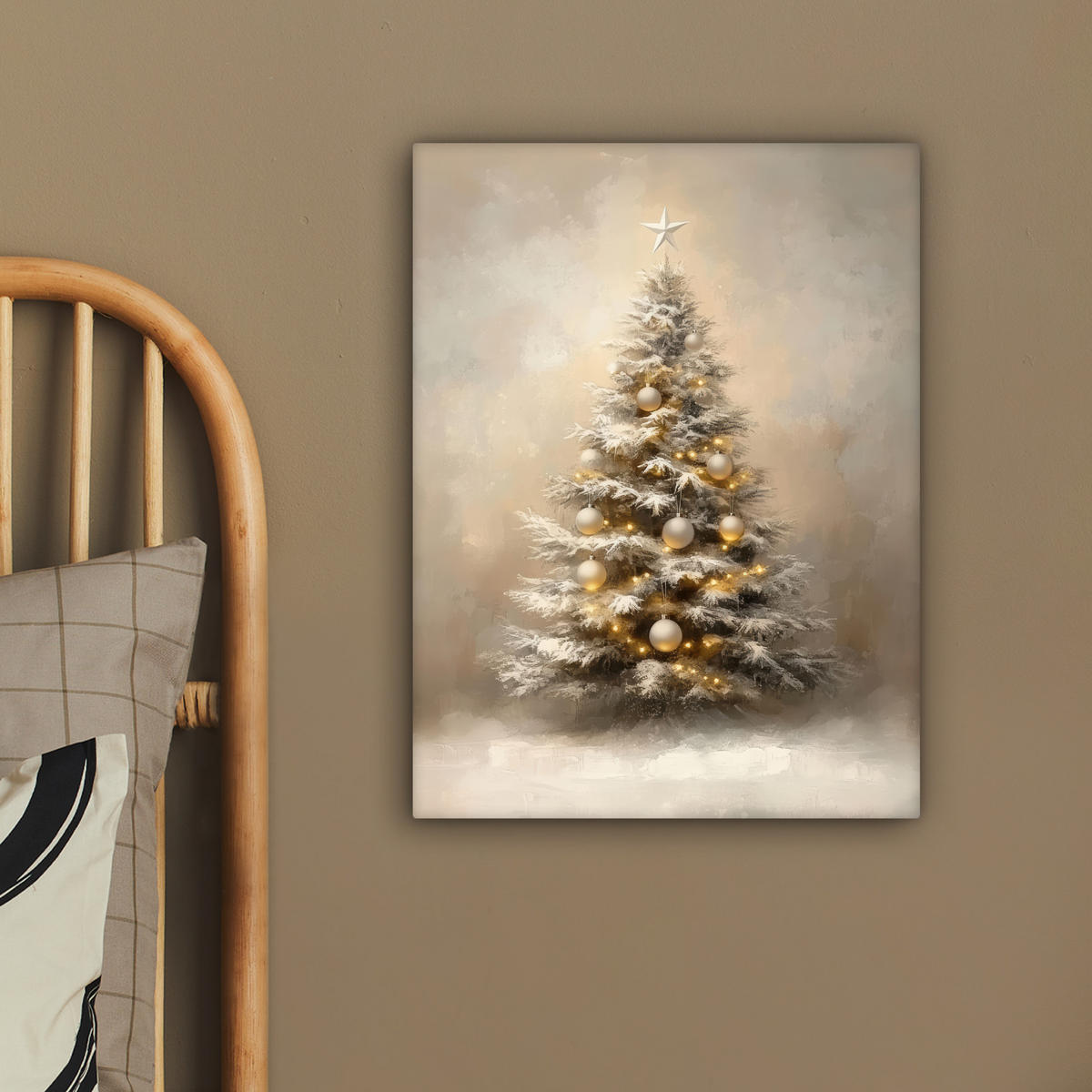 LEINWANDBILD Weihnachten - Weihnachtsbaum - Schnee - Kunst 30x40 cm - Champagner, Textil (30/40cm) - MuchoWow
