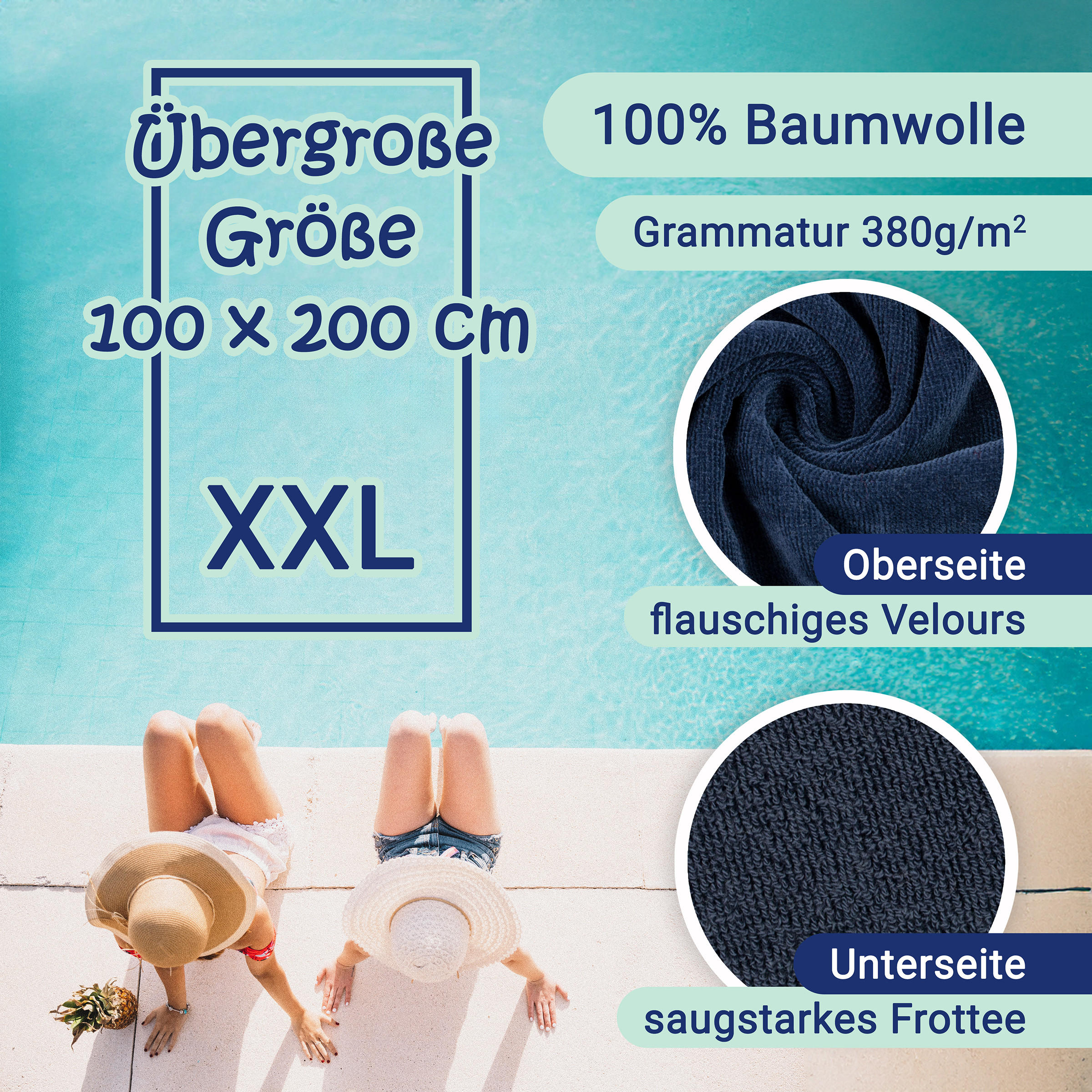 STRANDTUCH, 100x200 cm, 100% Baumwolle, Blau - Multicolor, Textil (100/200cm) - Zollner