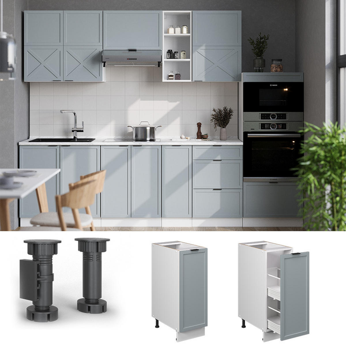 APOTHEKERUNTERSCHRANK Fame-Line Hellblau-grau 30 cm, AP Anthrazit - Blaugrau/Weiß, Holzwerkstoff (30/82/60cm) - Vicco