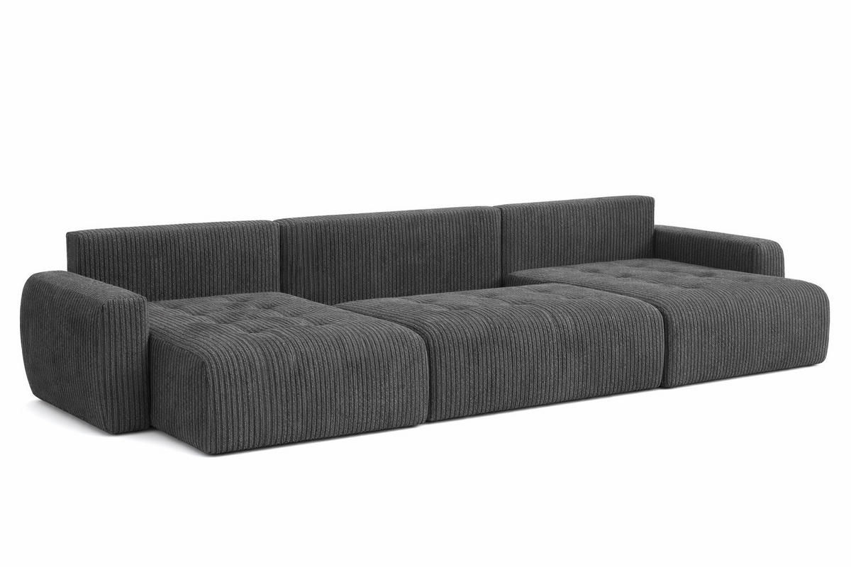 ECKSOFA Mit Schlaffunktion Und Bettkasten U-Form Ivo U, Cordstoff Poso, Grau - Grau, Holz (342/142cm) - Kaiser Möbel