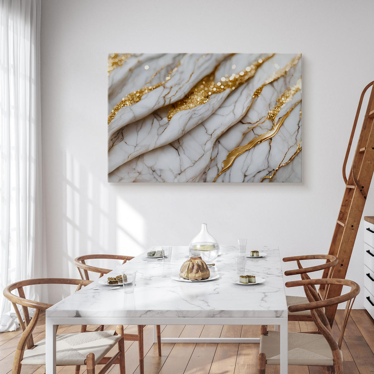 LEINWANDBILD für Büro MARMOR Abstraktion 3D 120/80 cm - Weiß/Grau, Textil (120/80cm) - Muralo