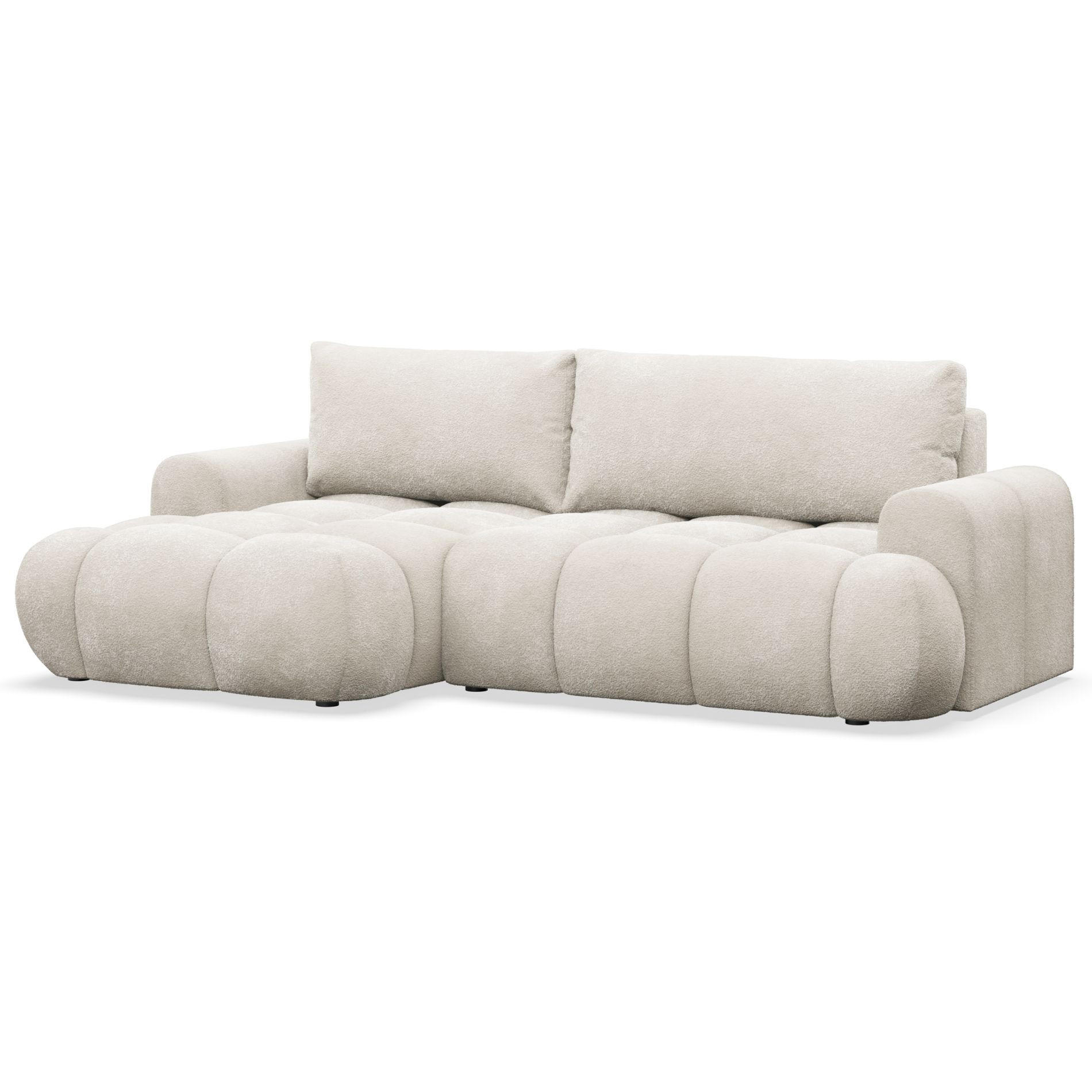 ECKSOFA Ombo Mini, Creme Bouclé, linksseitig - Creme/Schwarz, Kunststoff/Textil (256/155cm) - Selsey