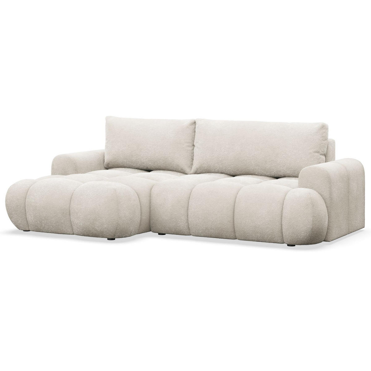 ECKSOFA Ombo Mini, Creme Bouclé, linksseitig - Creme/Schwarz, Kunststoff/Textil (256/155cm) - Selsey