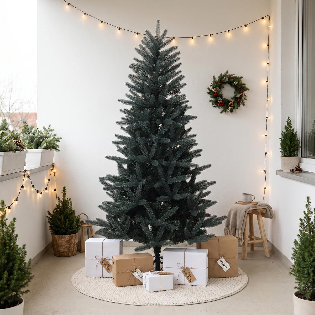 KÜNSTLICHER Weihnachtsbaum 185 cm, Dunkelgrün mit Metallständer - Grün, Kunststoff (185cm) - Hometopia