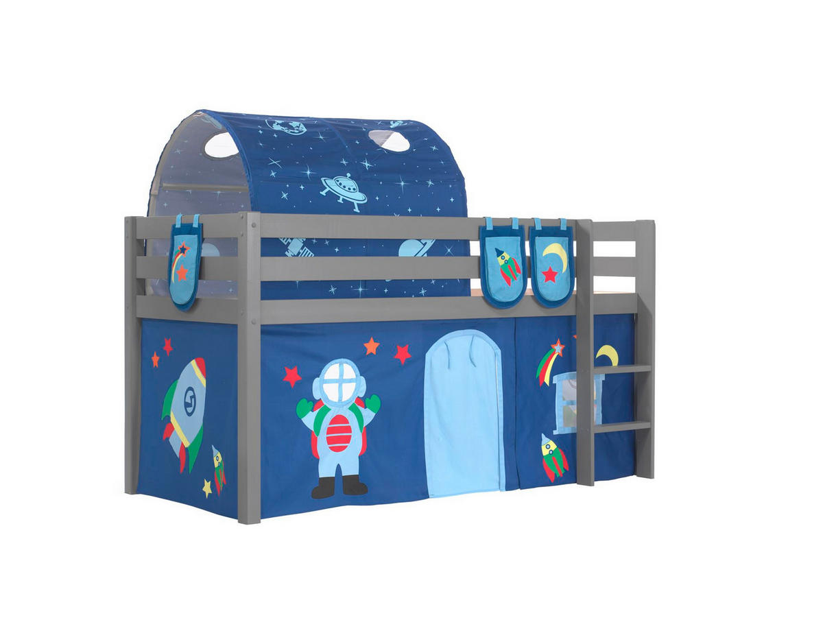 KINDERBETT Karolina 210x114x106 Massivholz Grau Textilset Astro 4 - Blau/Grau, Holz (90/200cm) - 58aufmkessel