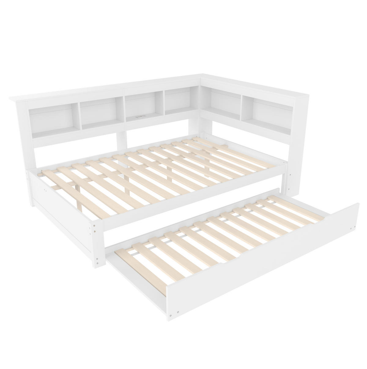 POLSTERBETT 140/200 cm mit Ausziehbett, USB-Anschlüssen, Steckdose und 2 Schubladen, MDF/Kiefernholz, Weiß - Weiß, Holzwerkstoff (140/200cm) - Redom