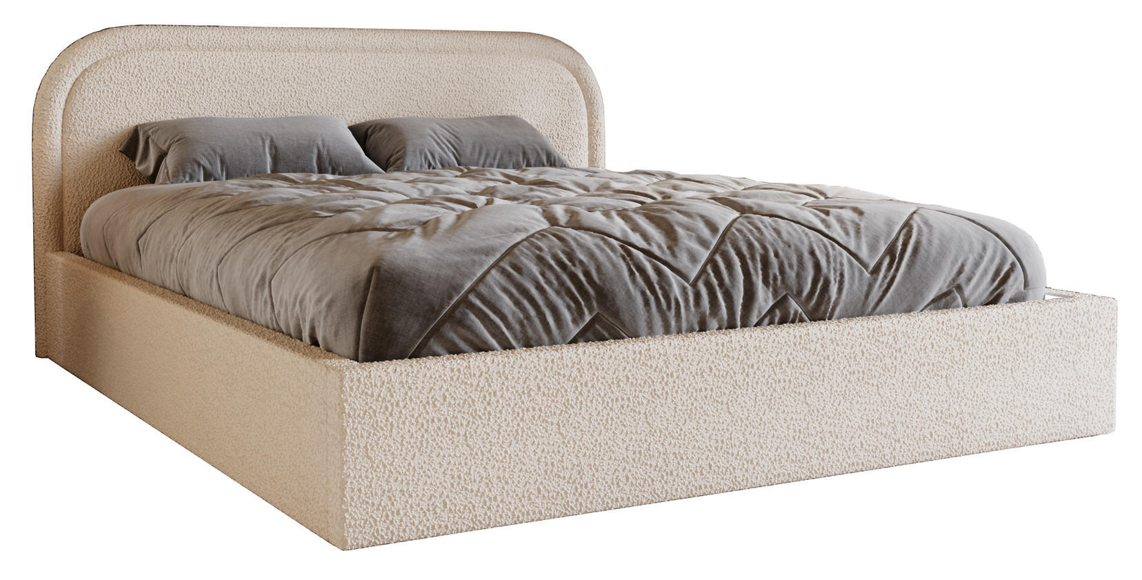 DOPPELBETT 180x200 Dune mit Bettkasten, runde Kopfteil, Bouclé, Creme - Creme, Holz/Textil (180/200cm) - Emporius
