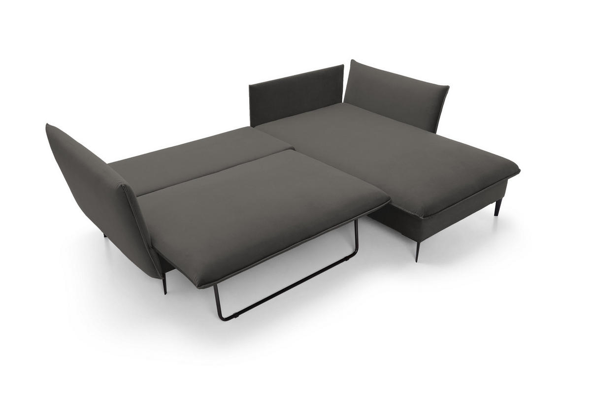 ECKSOFA GLOSS mit Schlaffunktion, Ottomane & goldenen Füßen – Samtsofa im GLOSSour-Stil mit Zierkissen, 258x167x91 cm, Rechte, SCHWARZ - Schwarz, Holz/Textil (258/167cm) - DomoHome