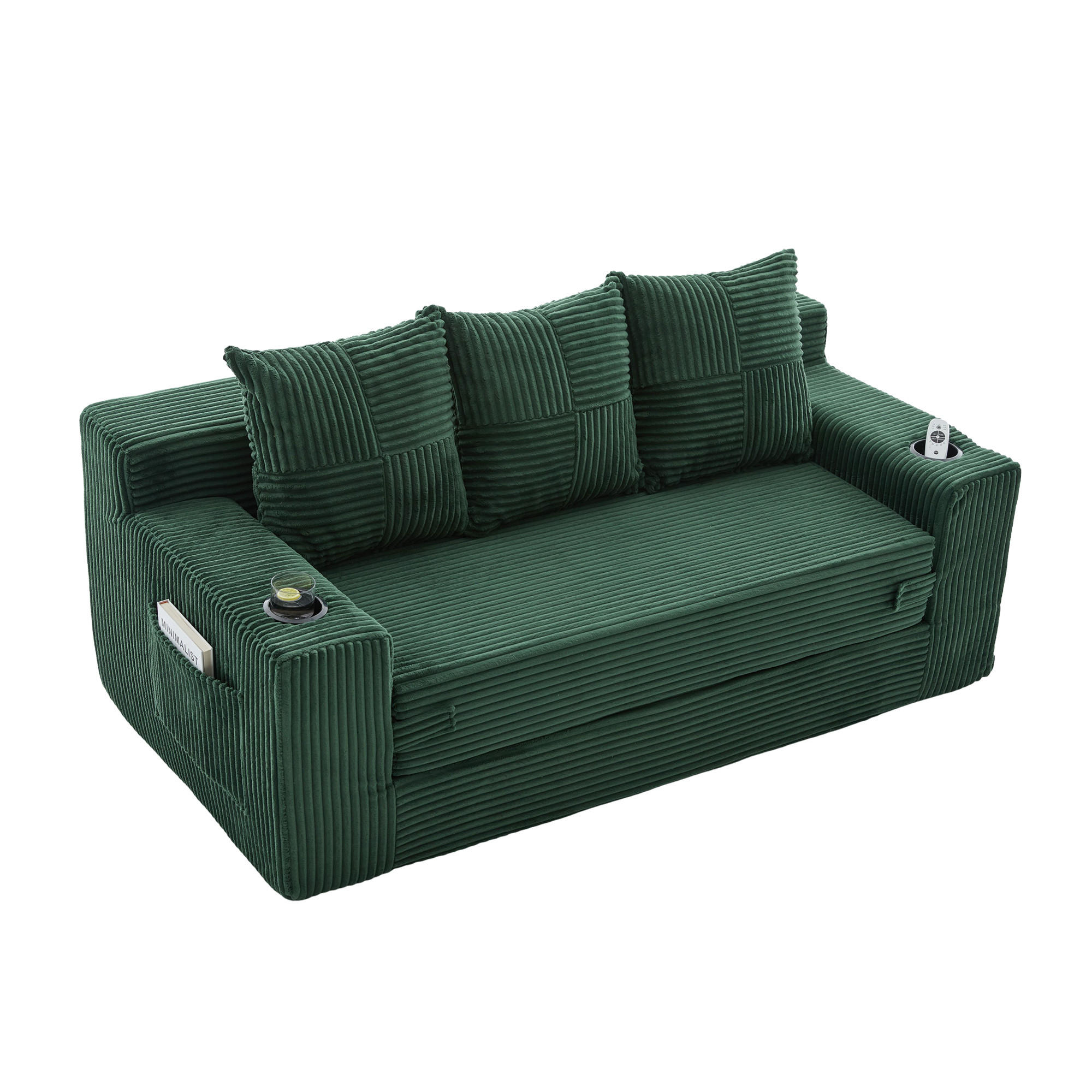 SCHLAFSOFA Modular mit Getränkehaltern und Seitentaschen, DE-42913, Smaragdgrün - Grün, Textil (172/64/87cm) - ComfortXL