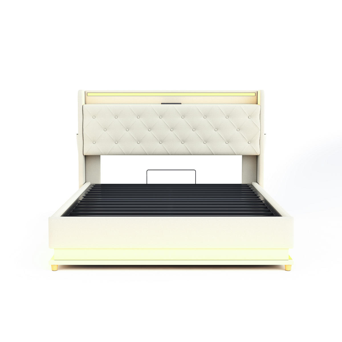 STAURRAUMBETT 140/200 cm DE-01797, in Beige, mit LED, USB und hydraulischer Lagerung - Beige, Metall (140/200cm) - ComfortXL