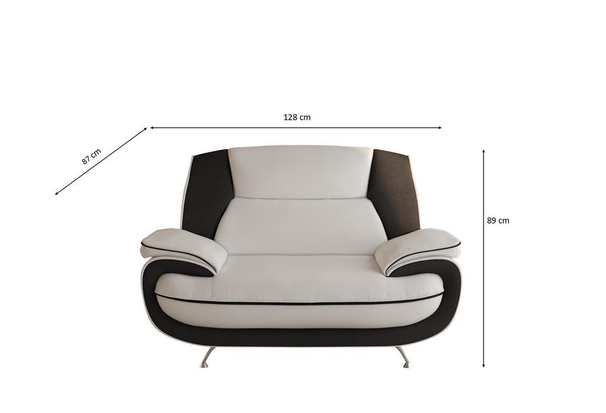 SESSEL, Stoff Kronos, Weiß + Schwarz, Palermo - Weiß, Holz (128/89/87cm) - Kaiser Möbel