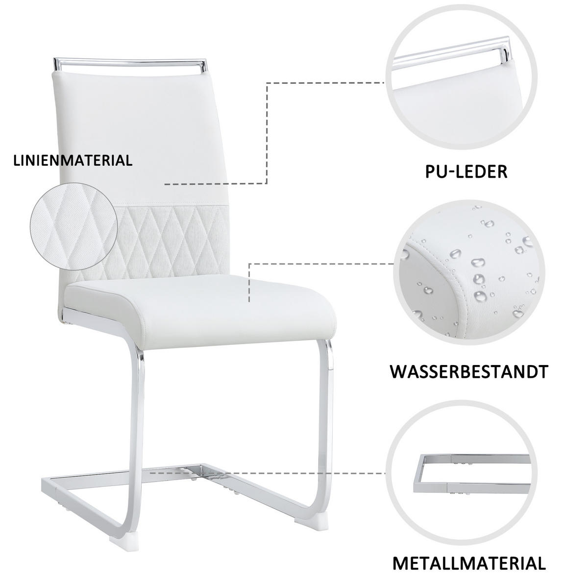 STUHL 2er-Set ergonomisch Weiß Metall - Weiß, Metall (48/95/42cm) - Meubliv