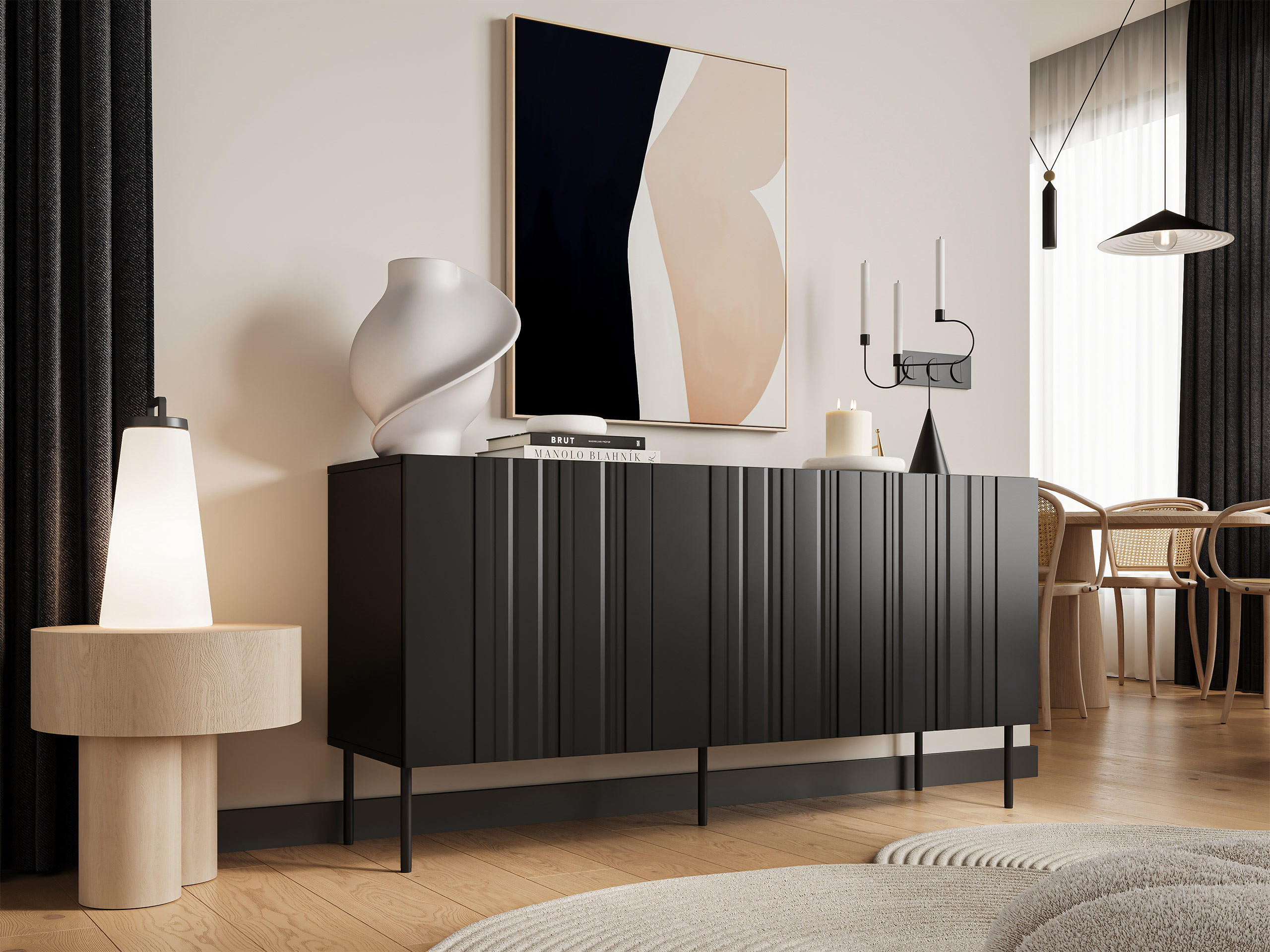 SIDEBOARD Isla 150 3D - Schwarz, Holzwerkstoff/Metall (151/75/40cm) - MIRJAN24