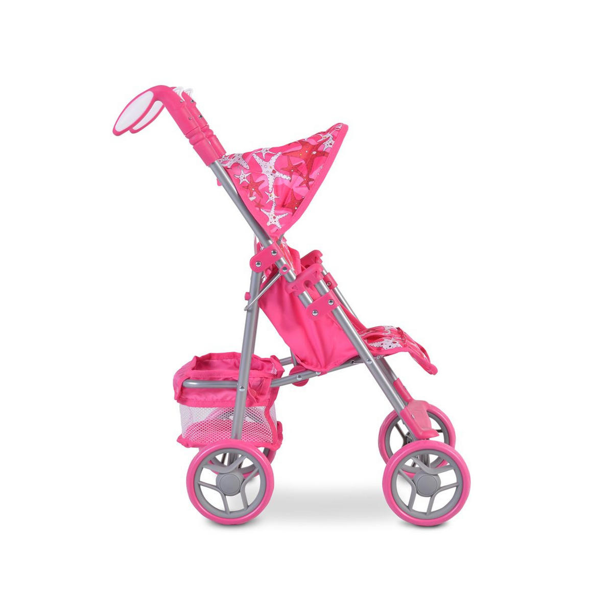PUPPENWAGEN Stars 9351 pink faltbar, Rückenlehne, Schiebegriffe verstellbar, 100% Polyester - Rosa, Metall (34/65/43cm) - Moni