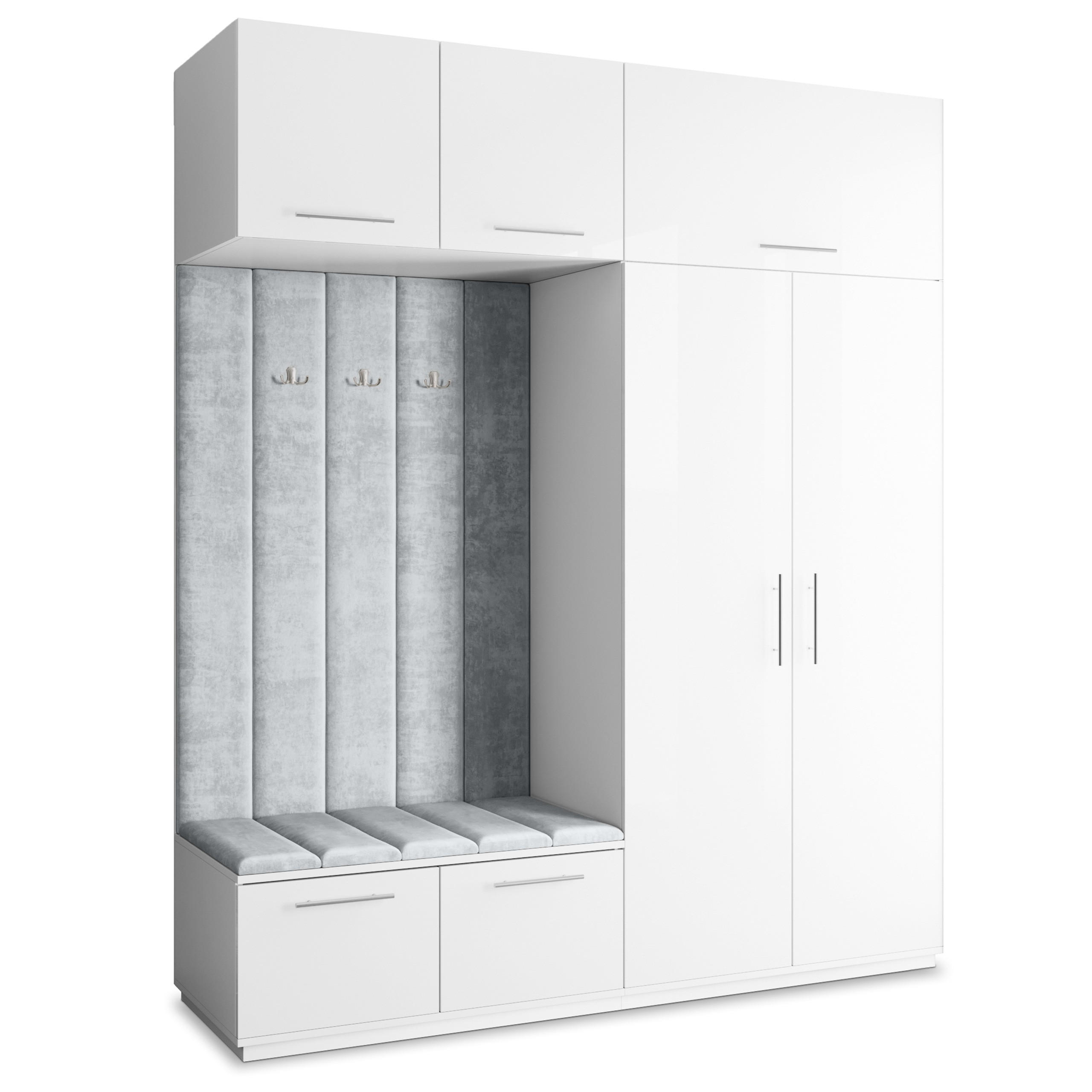 Masseno Garderobenschrank Weiß, Hellgrau 200x240x60 cm