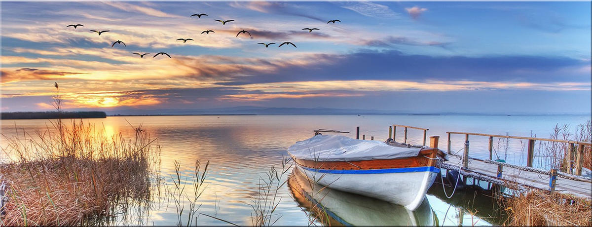 GLASBILD 80x30 cm Boot Sonnenuntergang - Gelb, Glas (80/30cm) - artissimo